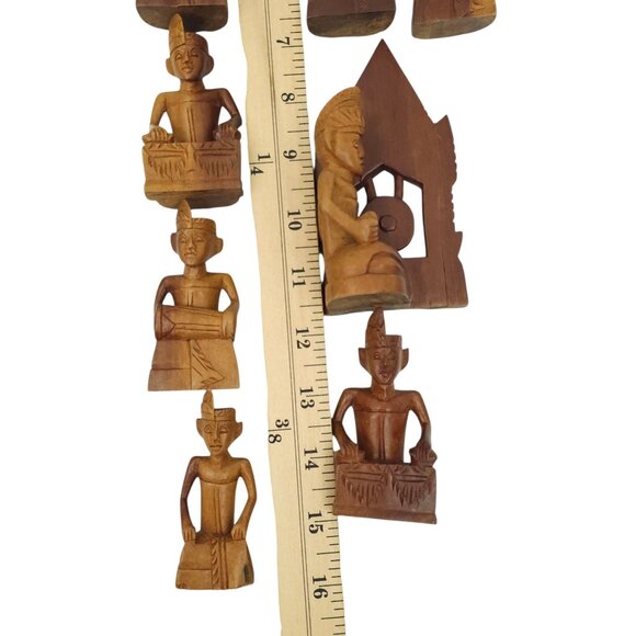 Indonesian Hand Carved Wood Figures 3" Miniatures Tribal Gamelan Band Balinese - Picture 11 of 14